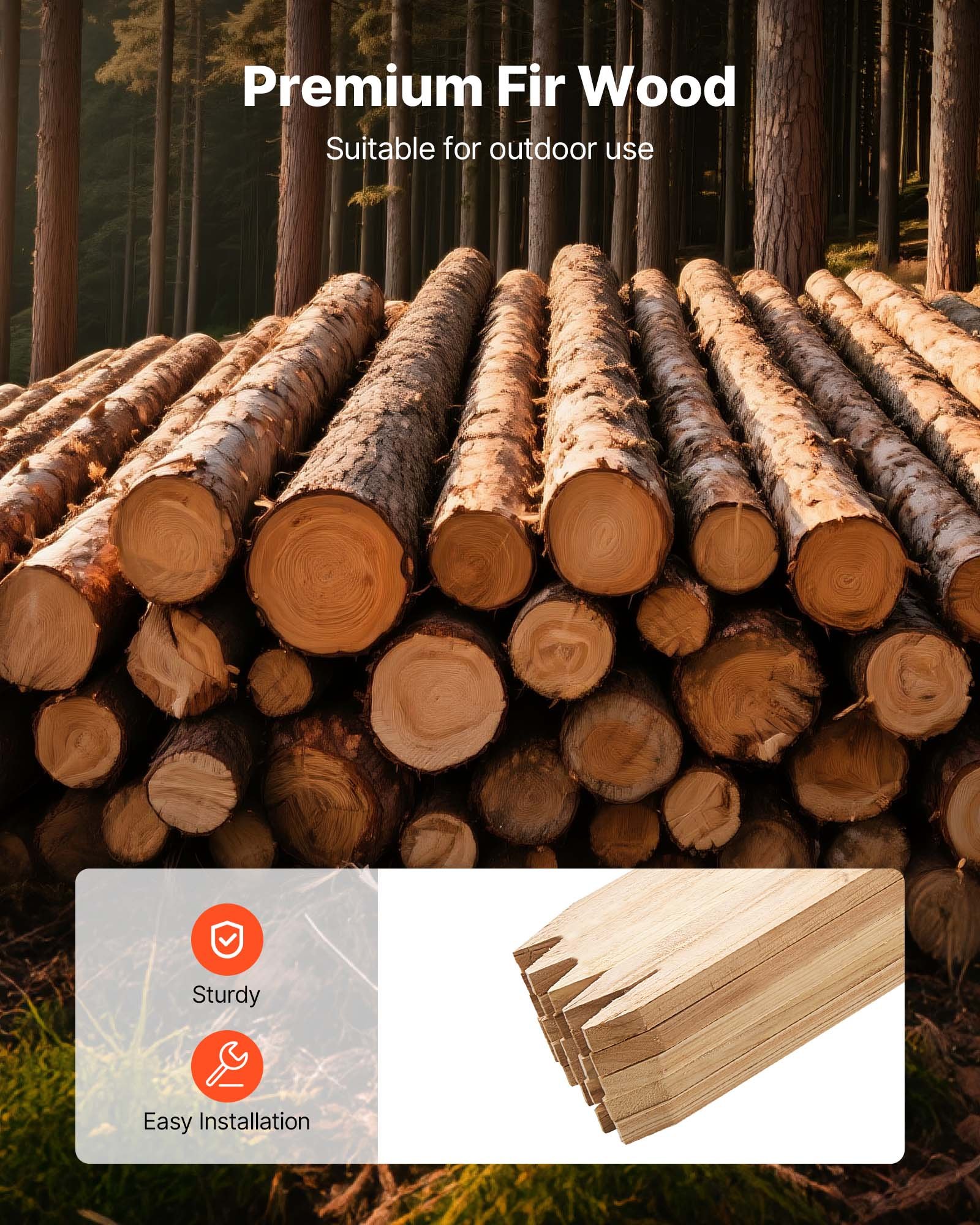 VEVOR Pali in Legno per Recinzione, Picchetti da Giardino in Legno di Abete con Punta Affilata, 17,53 x 12,7 x 1219,2 mm, Pali di Recinzione Segnaletici per Confini di Cortili, 25 Pezzi