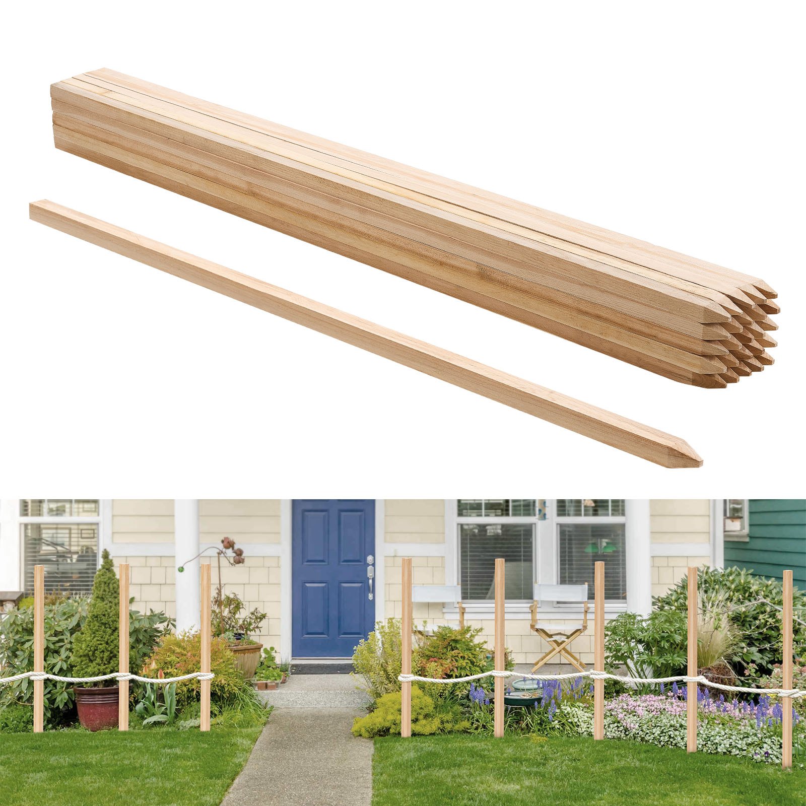 VEVOR Pali in Legno Duro per Recinzione, Picchetti da Giardino in Legno di Abete con Punta Affilata, 25 Pezzi 19,05 x 19,05 x 1219,2 mm, Pali di Recinzione Segnaletici per Confini di Cortili