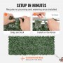 mani che installano la recinzione per la privacy in foglie di edera artificiale VEVOR, che mostra il metodo a scatto e bloccaggio, dimensioni personalizzate.