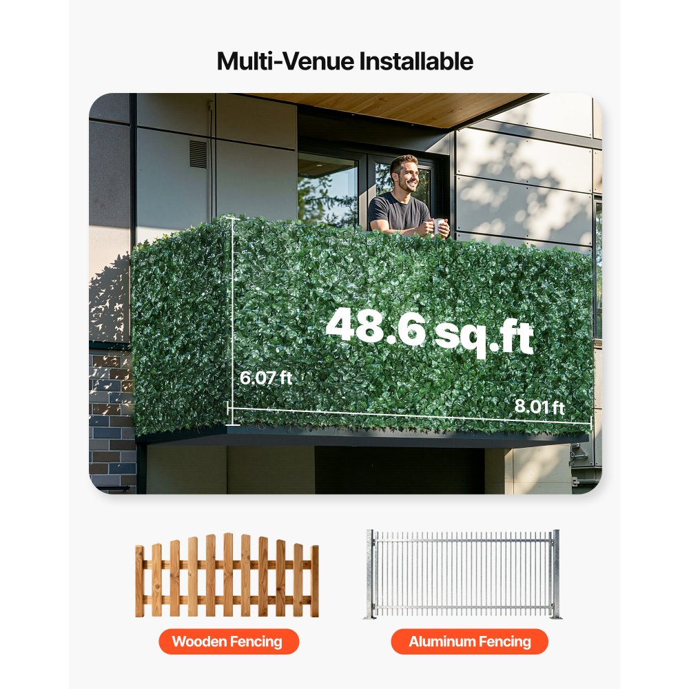 VEVOR Recinto per privacy edera 2440 x 1830 mm, Recinto per privacy foglie artificiale collegamento rinforzato, Siepe artificiale foglie decorazione per giardino, cortile, balcone terrazza