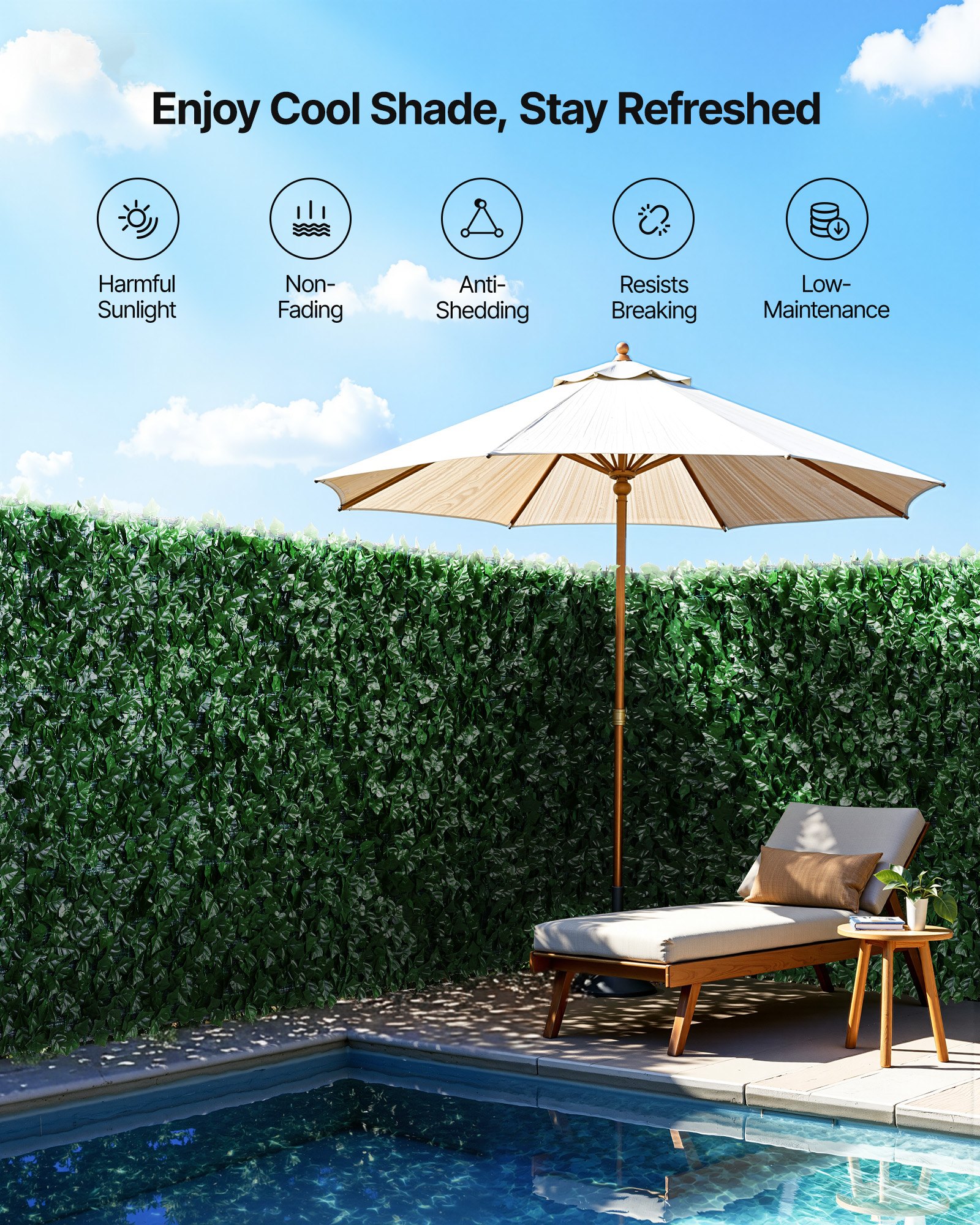 VEVOR Recinto per privacy edera 2440 x 1830 mm, Recinto per privacy foglie artificiale collegamento rinforzato, Siepe artificiale foglie decorazione per giardino, cortile, balcone terrazza