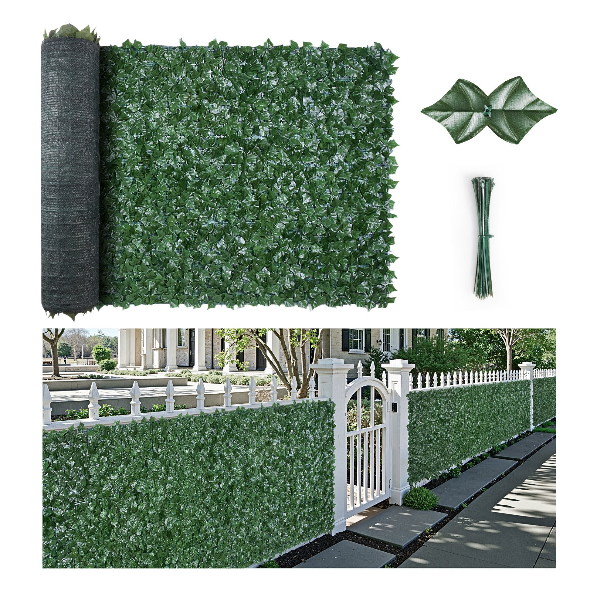 VEVOR Recinto per privacy edera 2440 x 1830 mm, Recinto per privacy foglie artificiale collegamento rinforzato, Siepe artificiale foglie decorazione per giardino, cortile, balcone terrazza