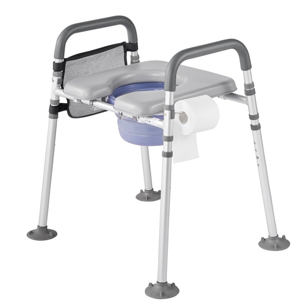VEVOR Sedia Comoda da Comodino, Capacità 227 kg, WC Sedile Rialzato con Seduta Imbottita e Braccioli, Secchio Staccabile 5 L, Altezza e Larghezza Regolabili Sedia da Vasino per Anziani