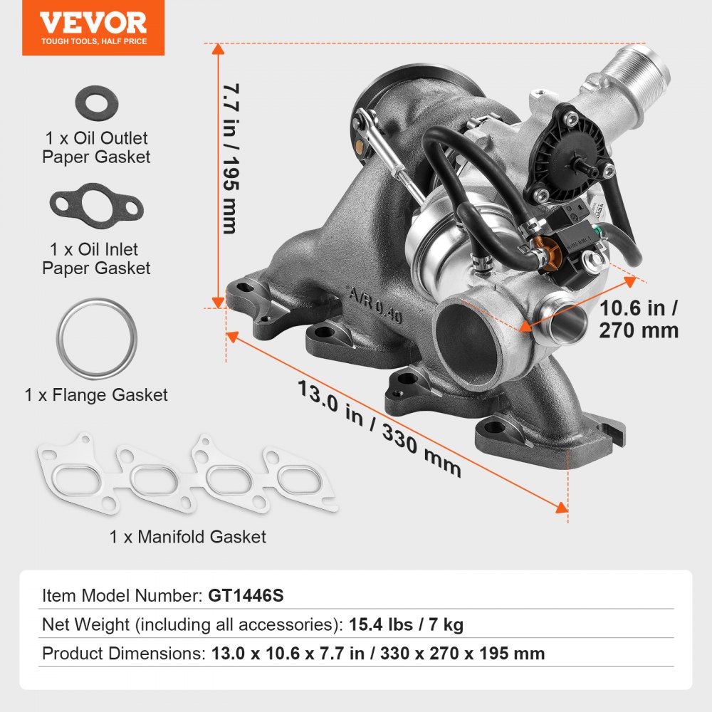 VEVOR Turbocompressore Completo con Kit Guarnizioni ed Elettrovalvola, Turbocompressore Compatibile con Chevy Chevrolet Cruze 2011-2019 1,4 T 781504-5001S 781504-0005 55565353 781504-0001 860156