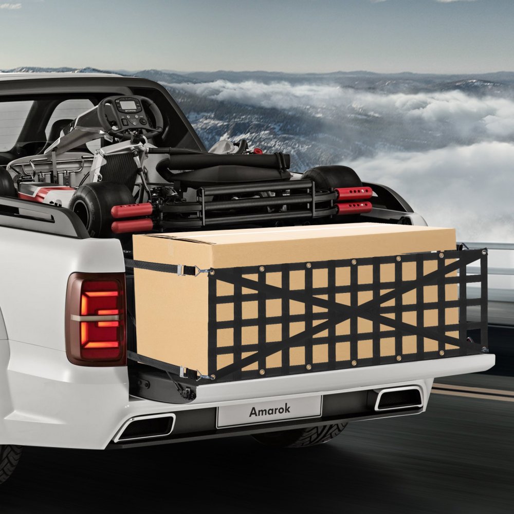 VEVOR Rete per Portellone Posteriore,  1380 x 470 mm, Rete per Carichi Pesanti per Cassone di Camion con 4 Cinghie Telescopiche Regolabili, Rinforzato Incrociato Adatta per Pick-up Camion Jeep SUV