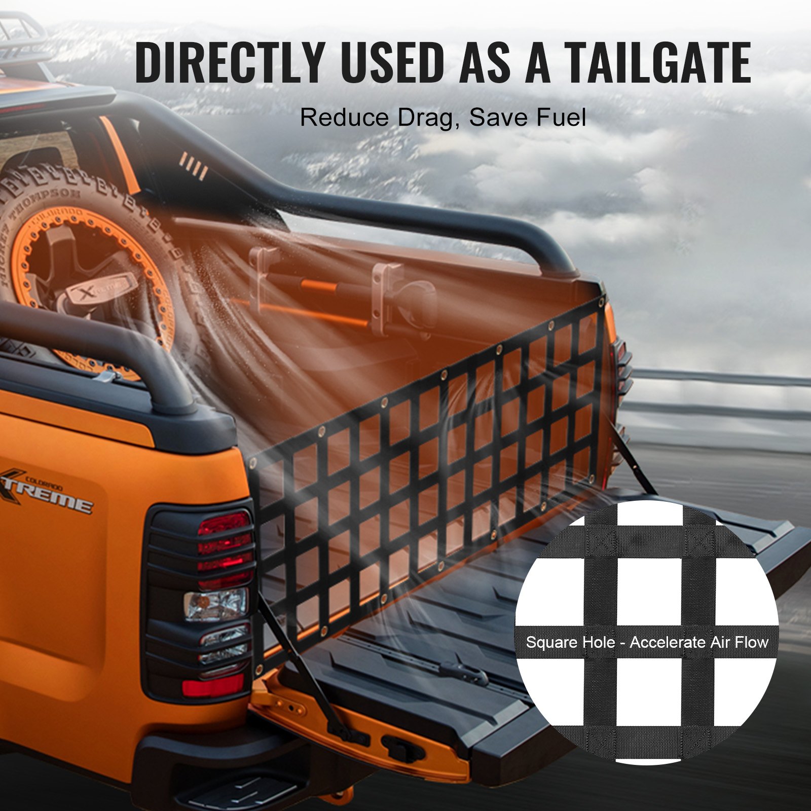 VEVOR tailgate net, 1370 x 460 mm, truck bed net up to 680 kg, with 4 adjustable telescopic straps, extendable & durable, cargo net suitable for pickups, trailers, trucks, Jeeps, SUVs