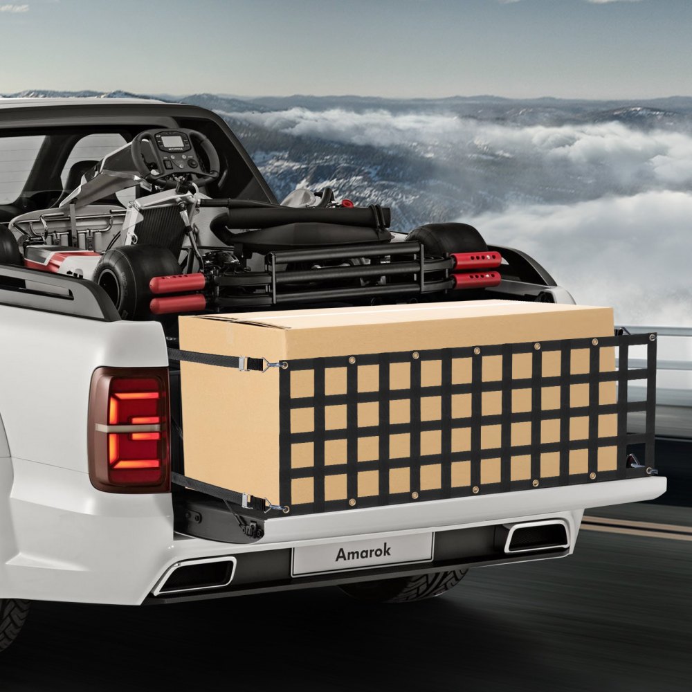 VEVOR Rete per Portellone Posteriore, 1510 x 470 mm, Rete per Carichi Pesanti per Cassone di Camion con 4 Cinghie Telescopiche Regolabili, Estensibile e Durevole, Adatta per Pick-up Camion Jeep SUV