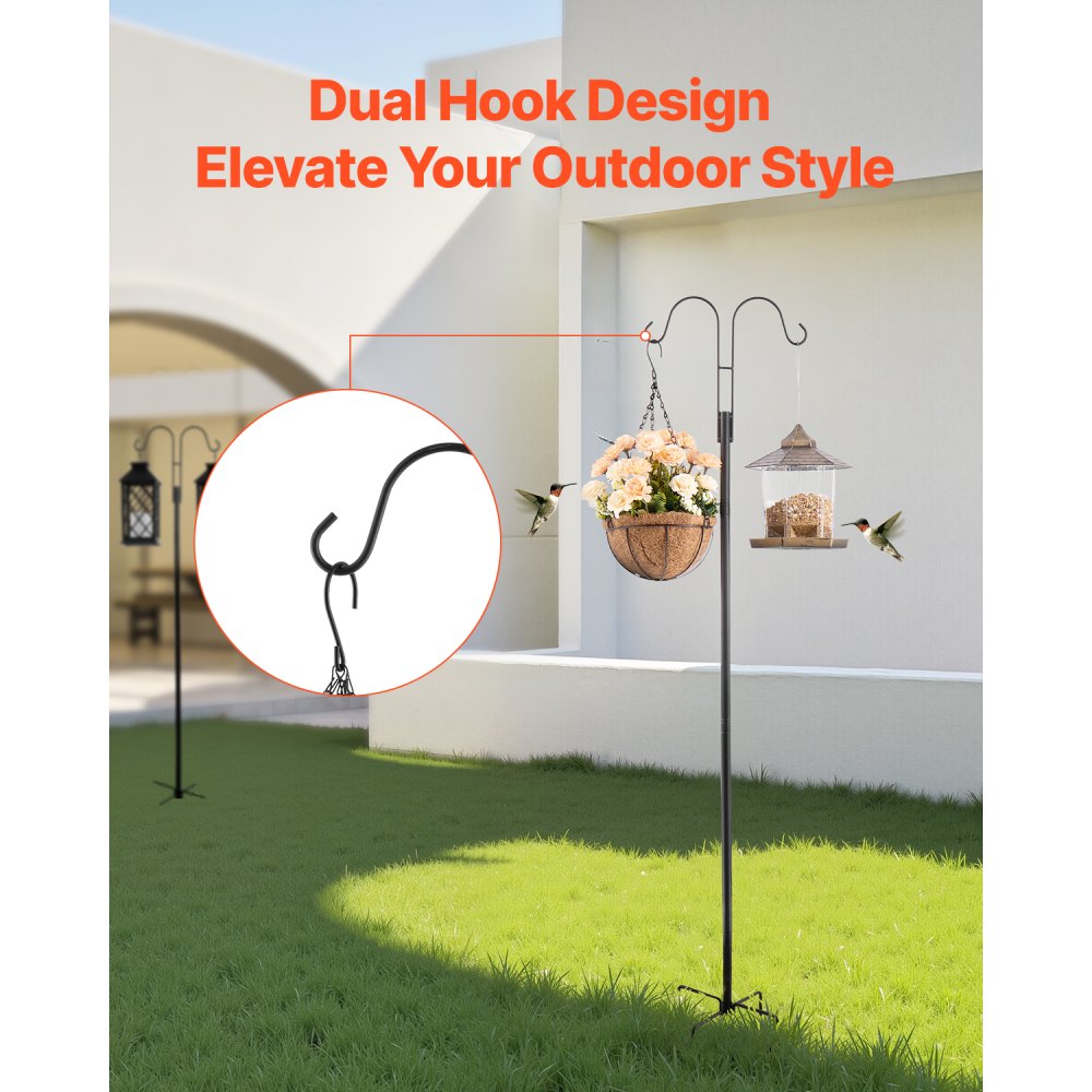 VEVOR Shepherd's Hooks, 8-Pack, 156 cm, Garden Double Hooks, Lantern Poles, 1.9 cm Thick Garden Hooks for Hanging Hummingbird Feeders, Plant Baskets, Solar Lanterns, Wind Chimes