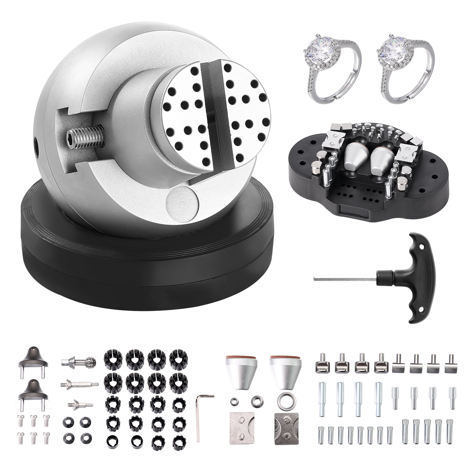 VEVOR Ball Vise, 5-Inch Engraving Setting Tool, 360° Rotating Engraving Block Vise, 69-Piece Attachment, Jewelry Engraving Block Tools, Standard Block for Gemstone Inlays and Small Engraving