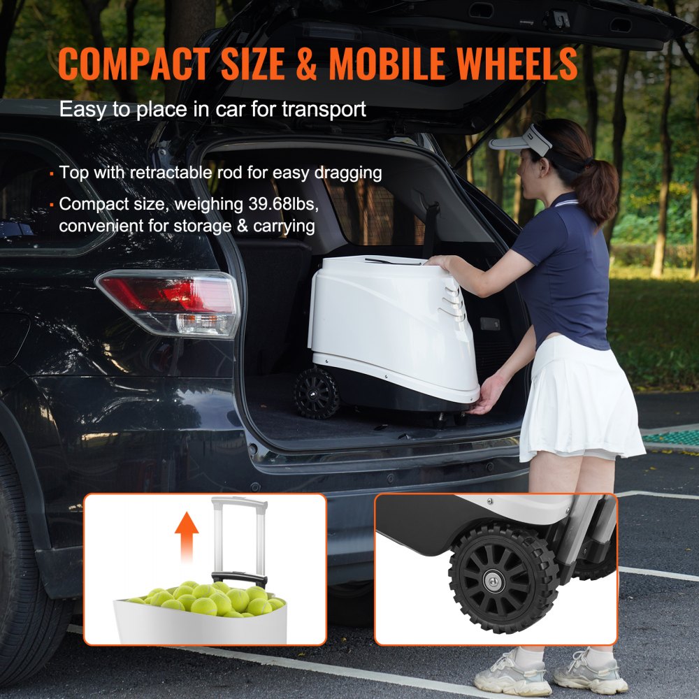 VEVOR Tennis Ball Machine, Automatic Portable Tennis Ball Launcher, Practice Launcher for 150 Balls, Tennis Training, 5 Motors, Multi-Mode Exercises, Over 2 Hours of Playtime, Rechargeable Battery, Remote Control via App