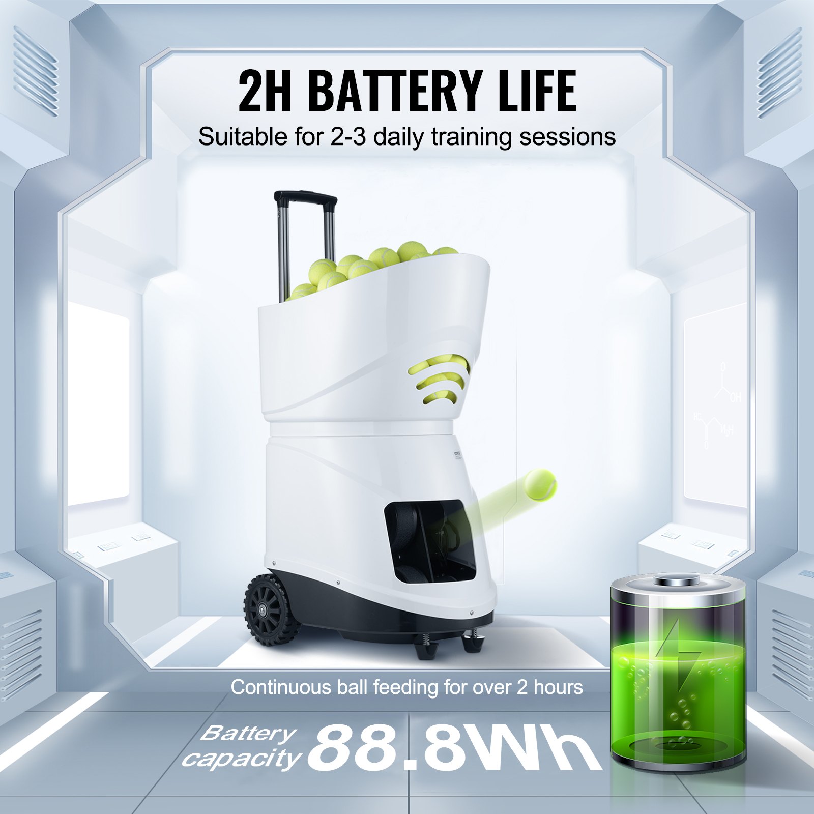 VEVOR Lancia Palline Tennis Automatico Portatile, Macchina per Palline da Tennis, Lanciatore 150 Palline, Trapano Multimodale 5 Motori, Oltre 2 Ore Gioco, Batteria Ricaricabile, Controllo Remoto App