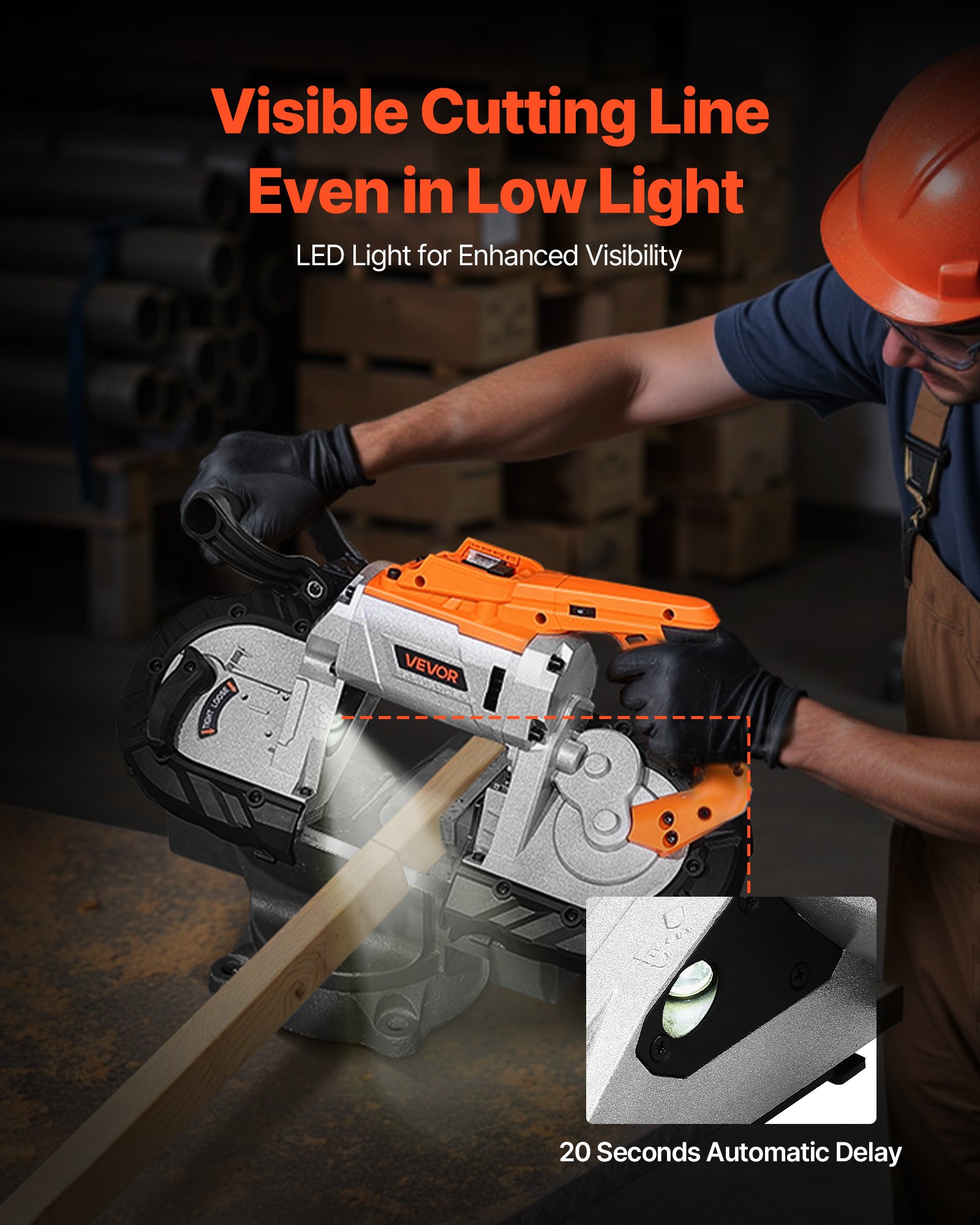 VEVOR Sega a Nastro Portatile da 20 V, Taglio Profondo da 127 mm, 360 W con Motore Brushless, Portatile e Compatta Senza Fili, Ganci per Appendere, Velocità Variabile, Solo Utensile Nudo