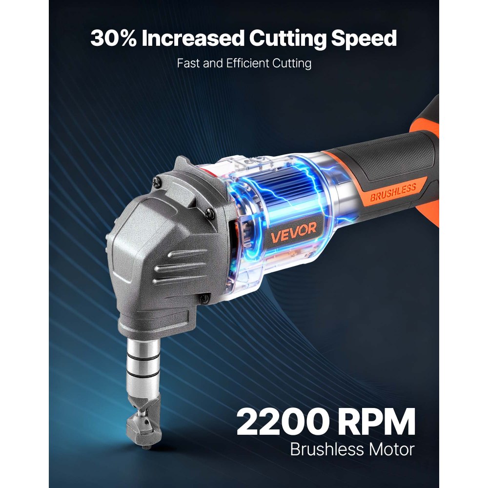 VEVOR Roditrice per Lamiere Senza Fili con Batteria da 20 V 4000 mAh, Motore Brushless da 2200 giri/min, Taglierina Elettrica per Lamiere con Custodia in Plastica per Taglio di Acciaio Alluminio