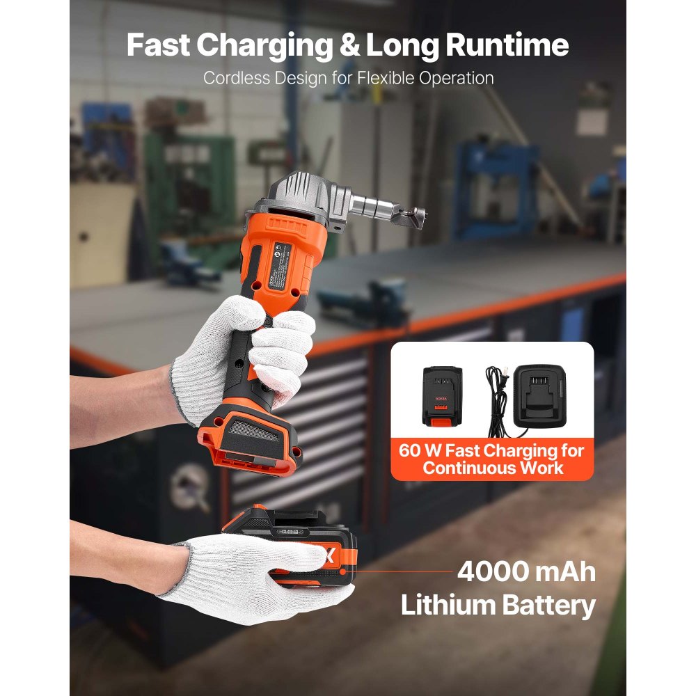 VEVOR Roditrice per Lamiere Senza Fili con Batteria da 20 V 4000 mAh, Motore Brushless da 2200 giri/min, Taglierina Elettrica per Lamiere con Custodia in Plastica per Taglio di Acciaio Alluminio