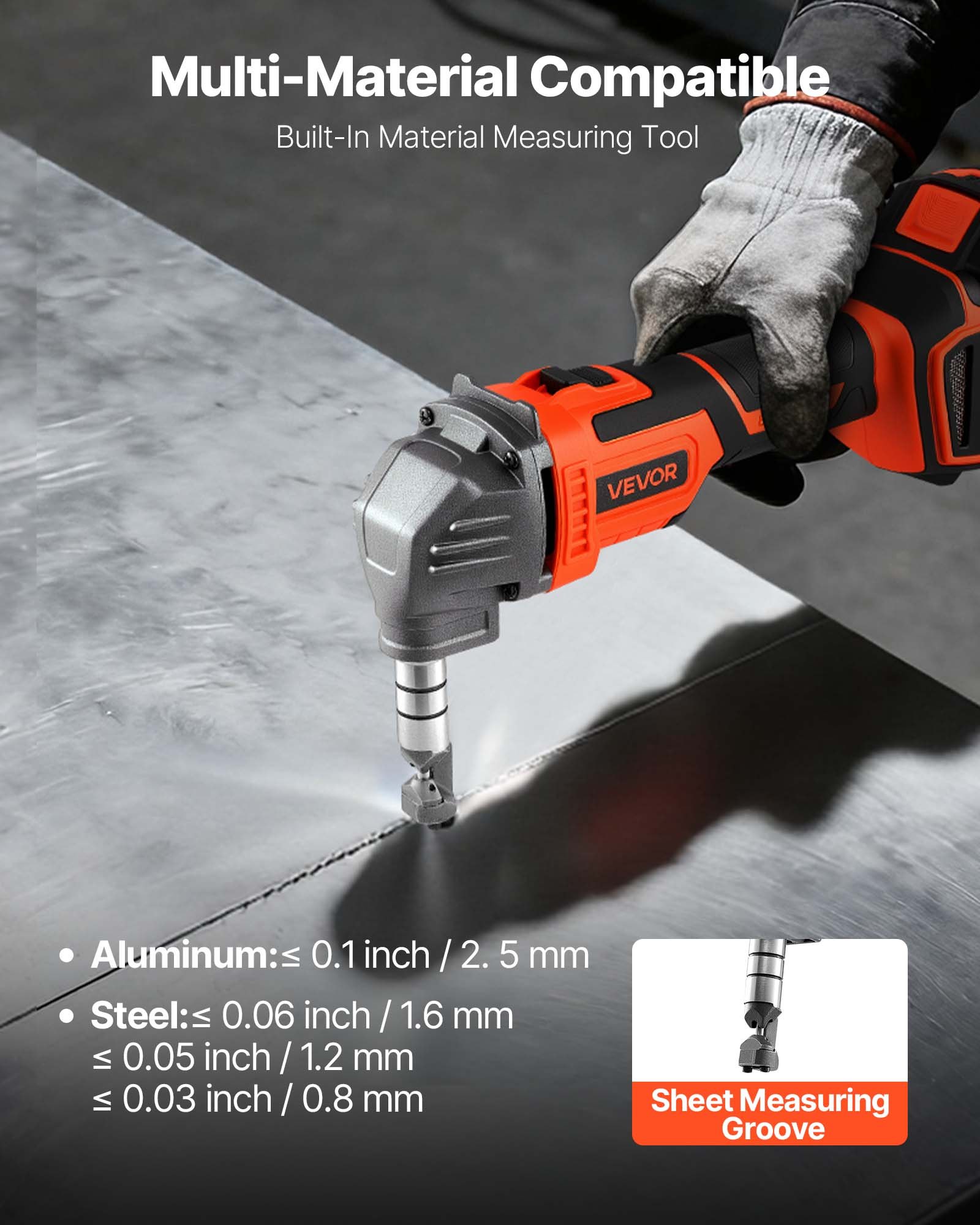 VEVOR Roditrice per Lamiere Senza Fili con Batteria da 20 V 4000 mAh, Motore Brushless da 2200 giri/min, Taglierina Elettrica per Lamiere con Custodia in Plastica per Taglio di Acciaio Alluminio