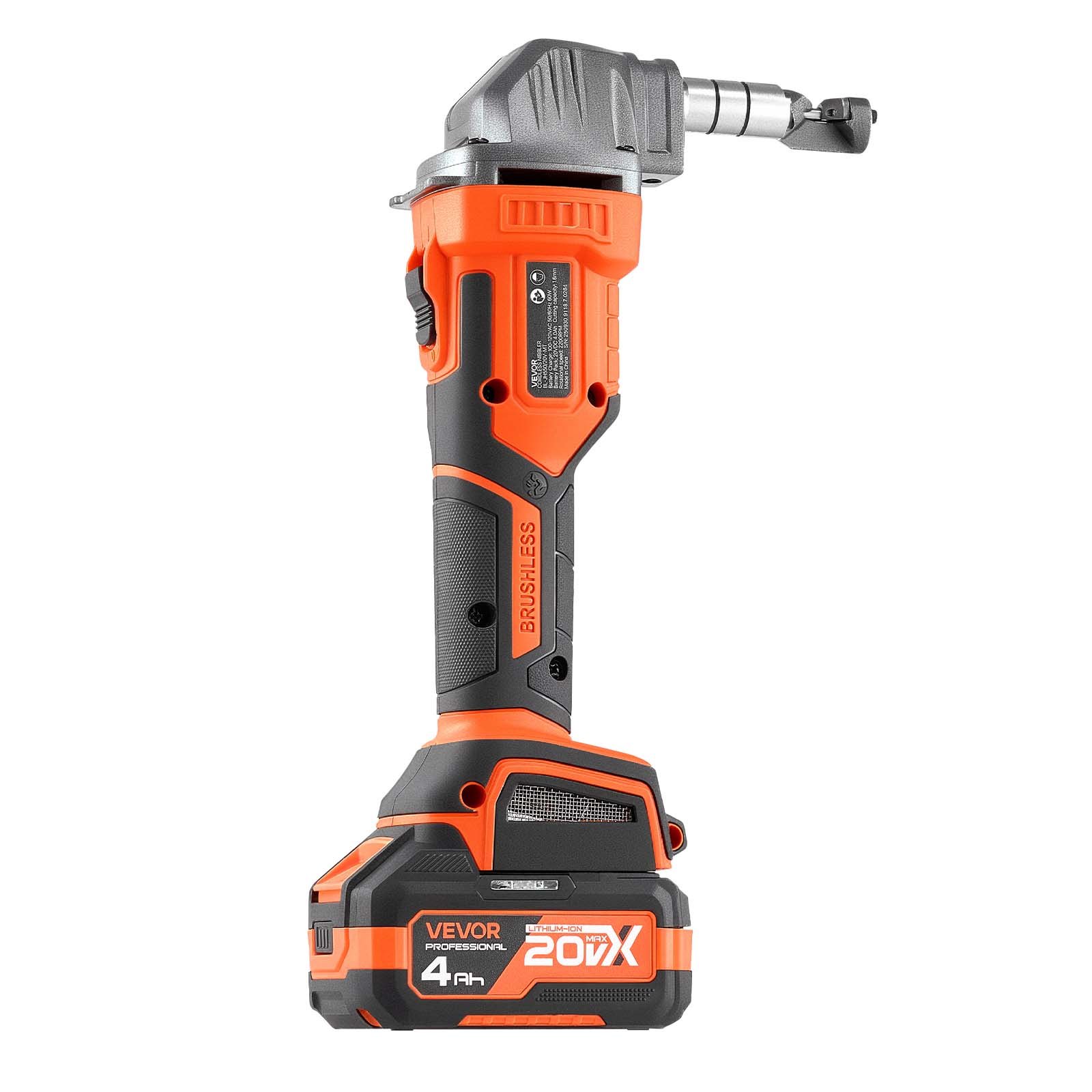 VEVOR Roditrice per Lamiere Senza Fili con Batteria da 20 V 4000 mAh, Motore Brushless da 2200 giri/min, Taglierina Elettrica per Lamiere con Custodia in Plastica per Taglio di Acciaio Alluminio