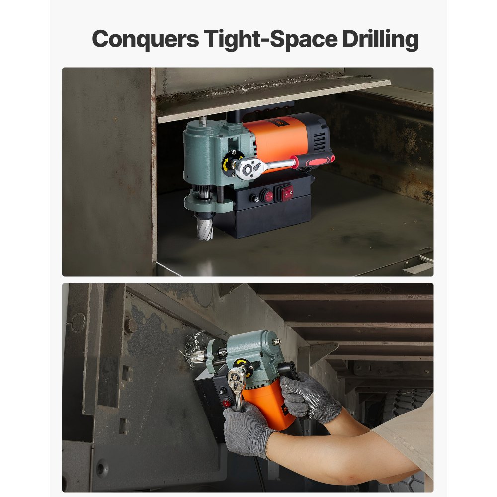 VEVOR Trapano a Colonna Magnetico a Basso Profilo 1300 W, Diametro di Foratura 35 mm, Potenza 10000 N, Trapano Magnetico Portatile con Attacco, per Superfici Metalliche, Fai-da-te