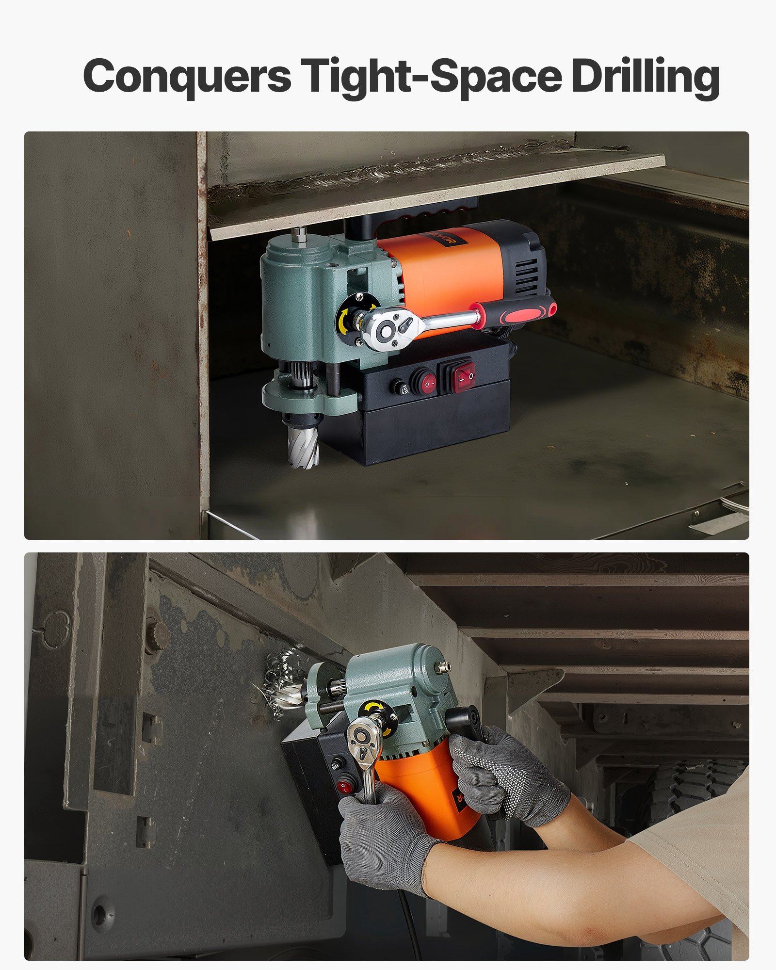 VEVOR Trapano a Colonna Magnetico a Basso Profilo 1300 W, Diametro di Foratura 35 mm, Potenza 10000 N, Trapano Magnetico Portatile con Attacco, per Superfici Metalliche, Fai-da-te