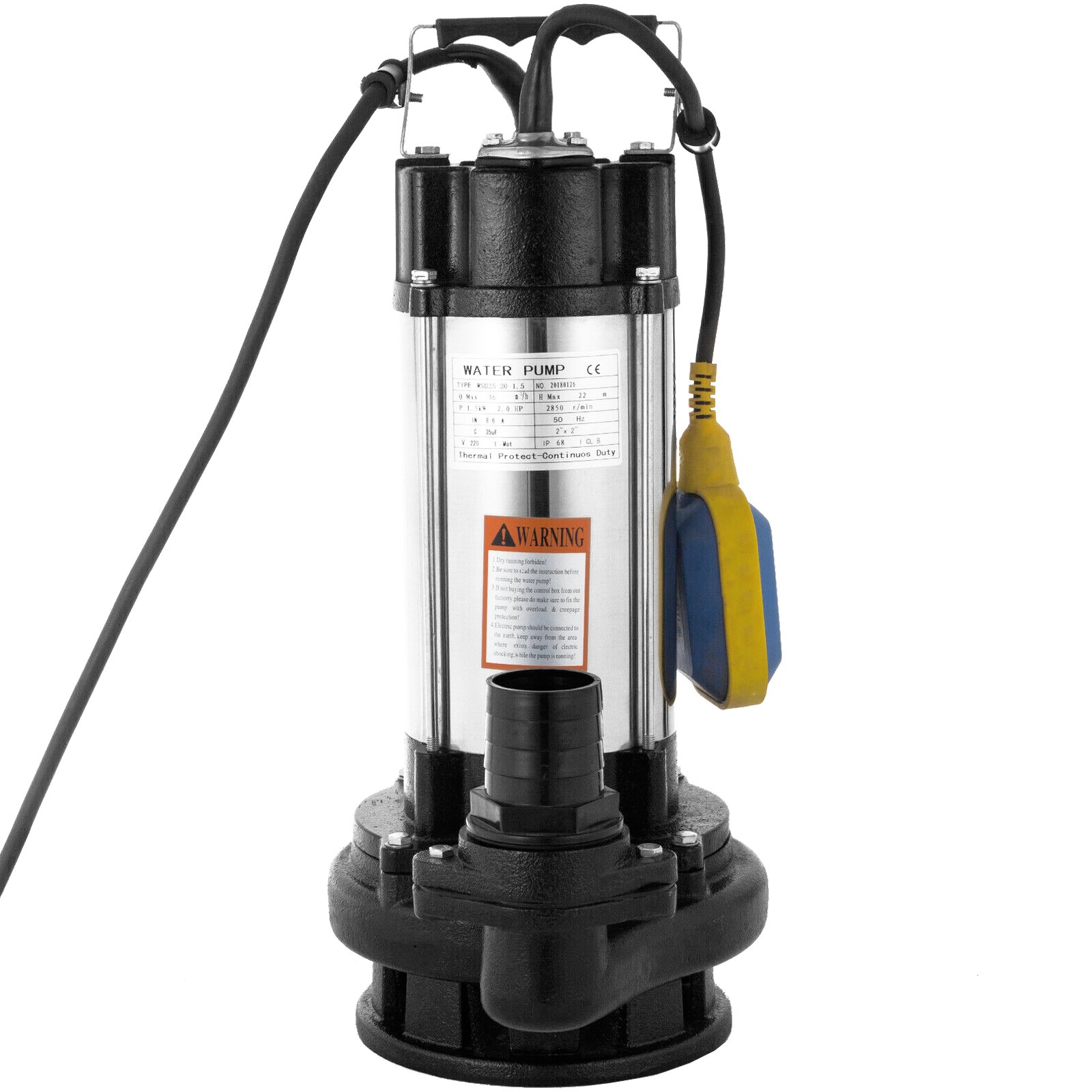 Pompa Sommersa 2hp Elettropompa Acciaio Inox 1500w Per Fogna Acque Sporche 22m