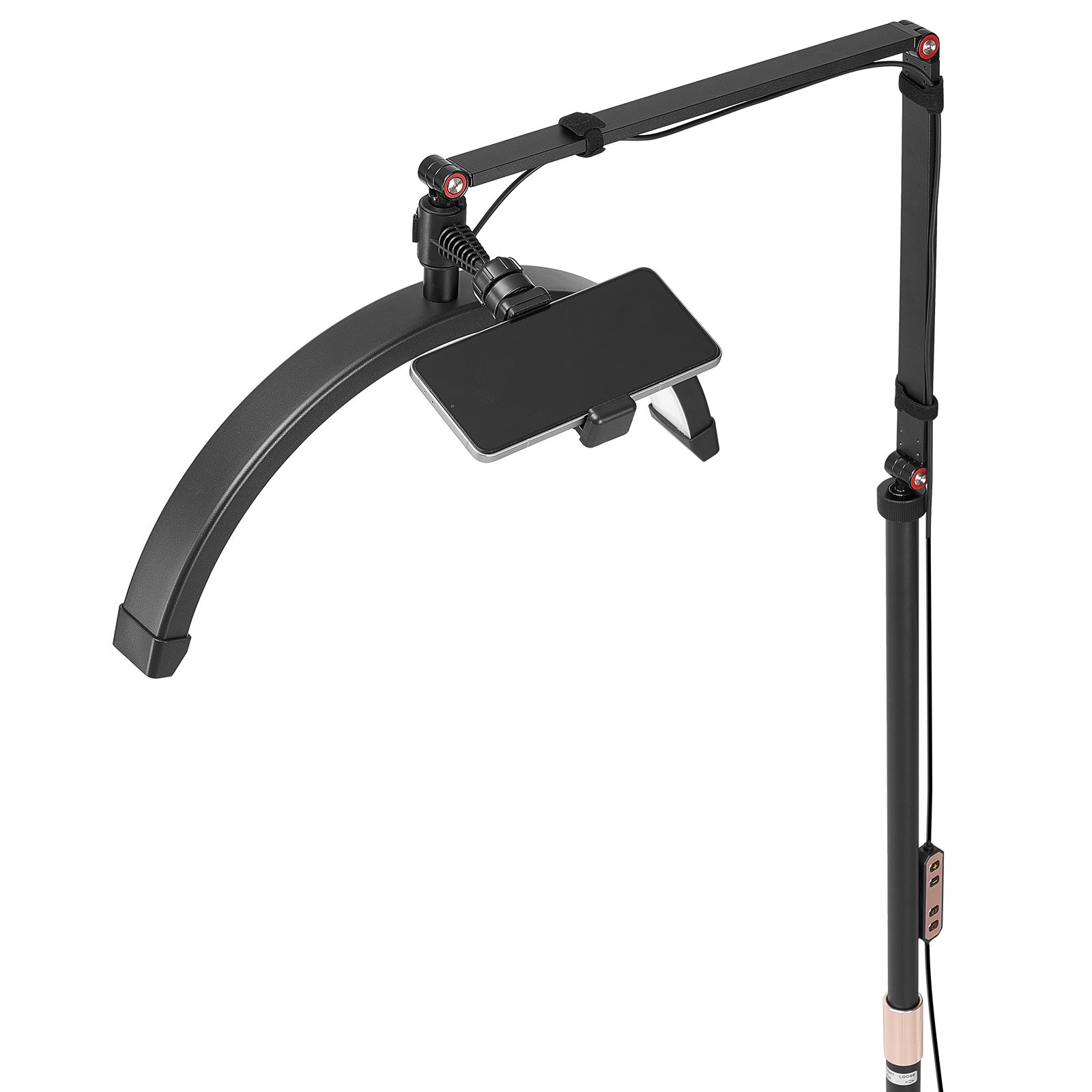 VEVOR Lampada da Tavolo e da Pavimento per Centro Estetico LED Dimmerabile 20W, Lampada da Terra ad Arco con Supporto di Telefonino con Telecomando per Salone Bellezza Cura di Pelle Trucco