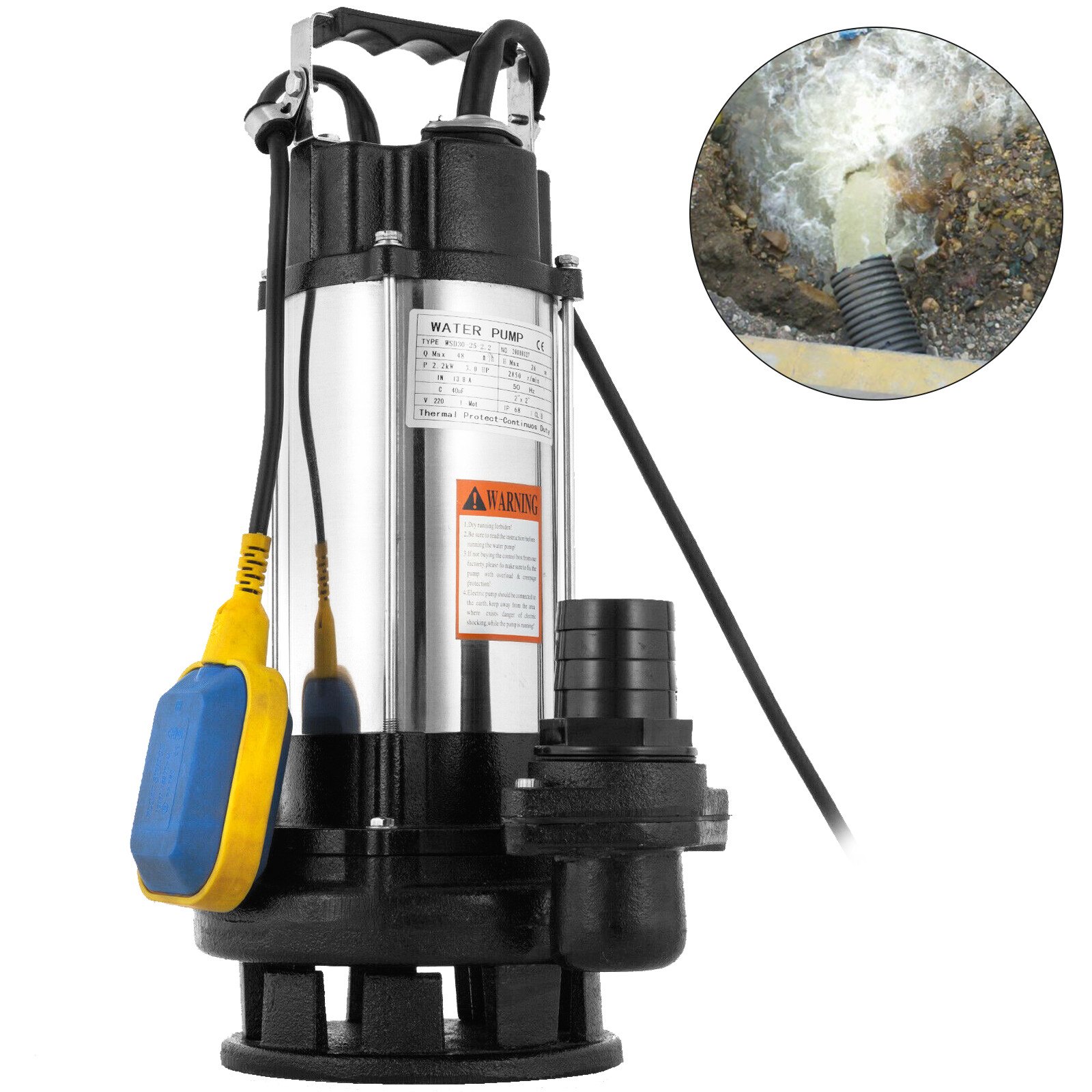 Pompa Sommersa Elettropompa 49' Acciaio Inox 2200w Per Fogna Acque Sporche 26m