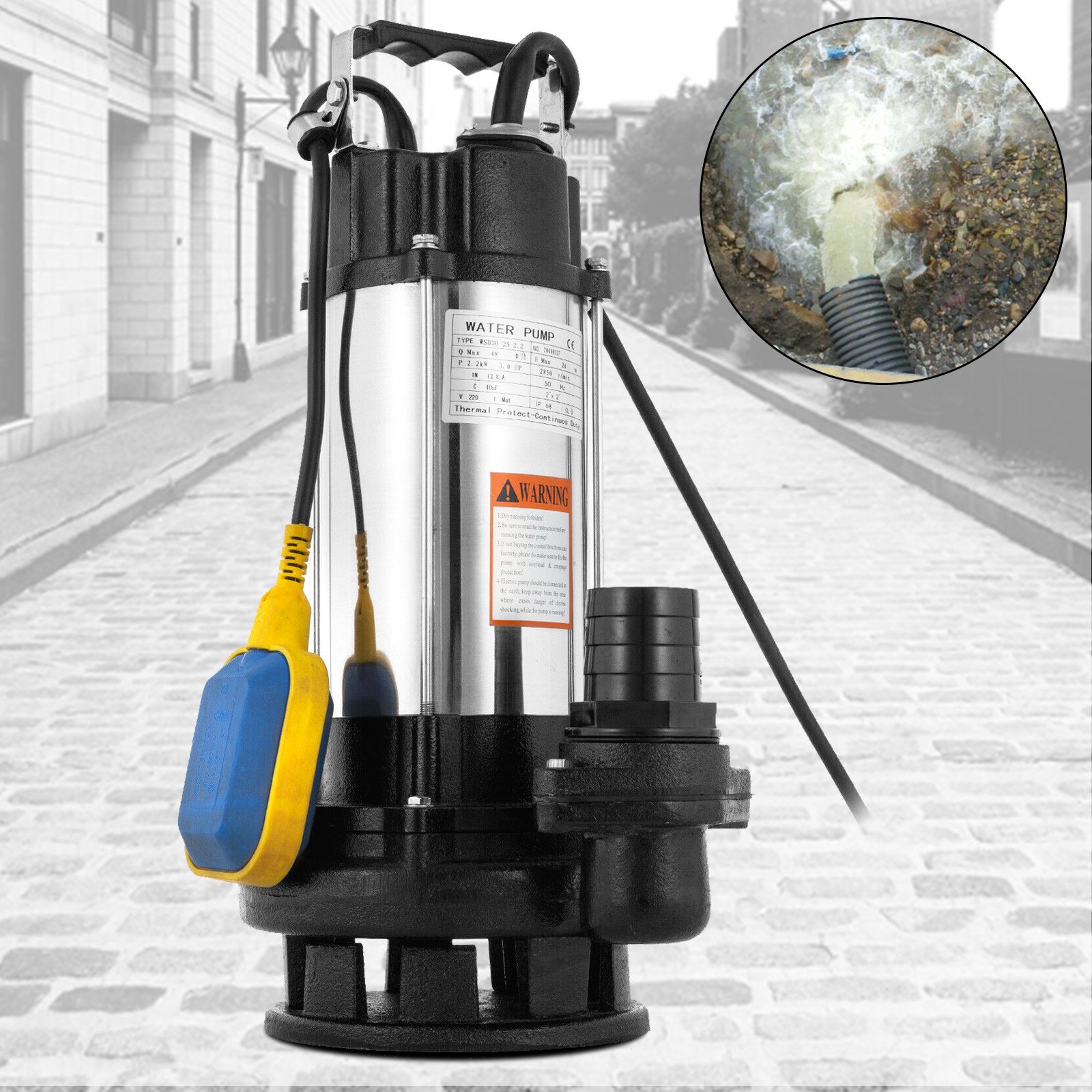 Pompa Sommersa Elettropompa 49' Acciaio Inox 2200w Per Fogna Acque Sporche 26m