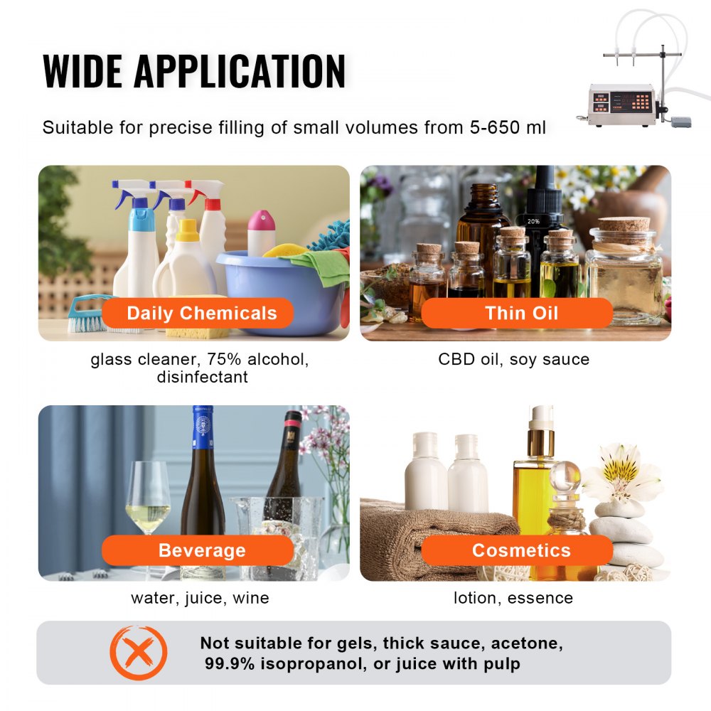VEVOR Riempitrice Liquidi Capacità di Pesatura 5-650 mL, Riempitrice Liquidi Automatica per Bottiglie Controllo Digitale, Riempitrice da Banco con Pompa Peristaltica Acqua Latte Vino Bevande Shampoo