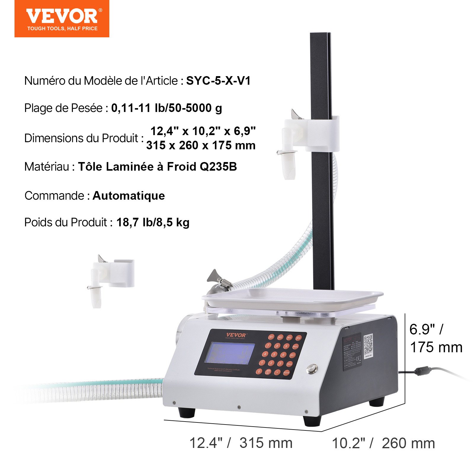VEVOR Riempitrice per Liquidi Capacità Pesatura 5-5000g, Riempitrice Liquidi Automatica per Bottiglie Controllo Digitale, Riempitrice da Banco con Pompa Peristaltica Liquido ad alta Viscosità