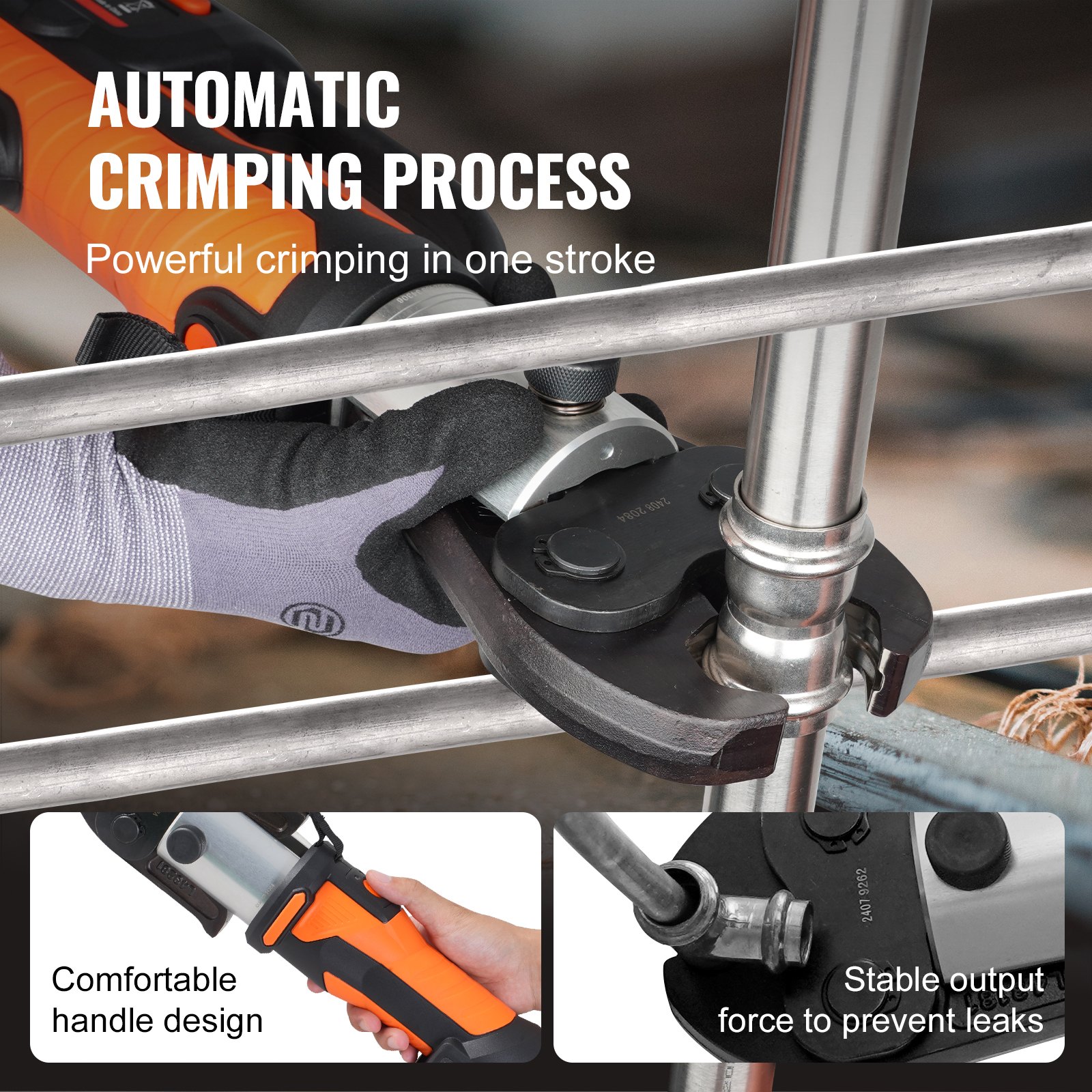 VEVOR Kit di Utensili per Pressatura e Batteria, Utensile Elettrico per Crimpatura di Tubi con Ganasce V15, V22, V28, Pressatura con 2 Batterie 18 V 4,0 Ah, Caricabatterie Rapido e Custodia Trasporto