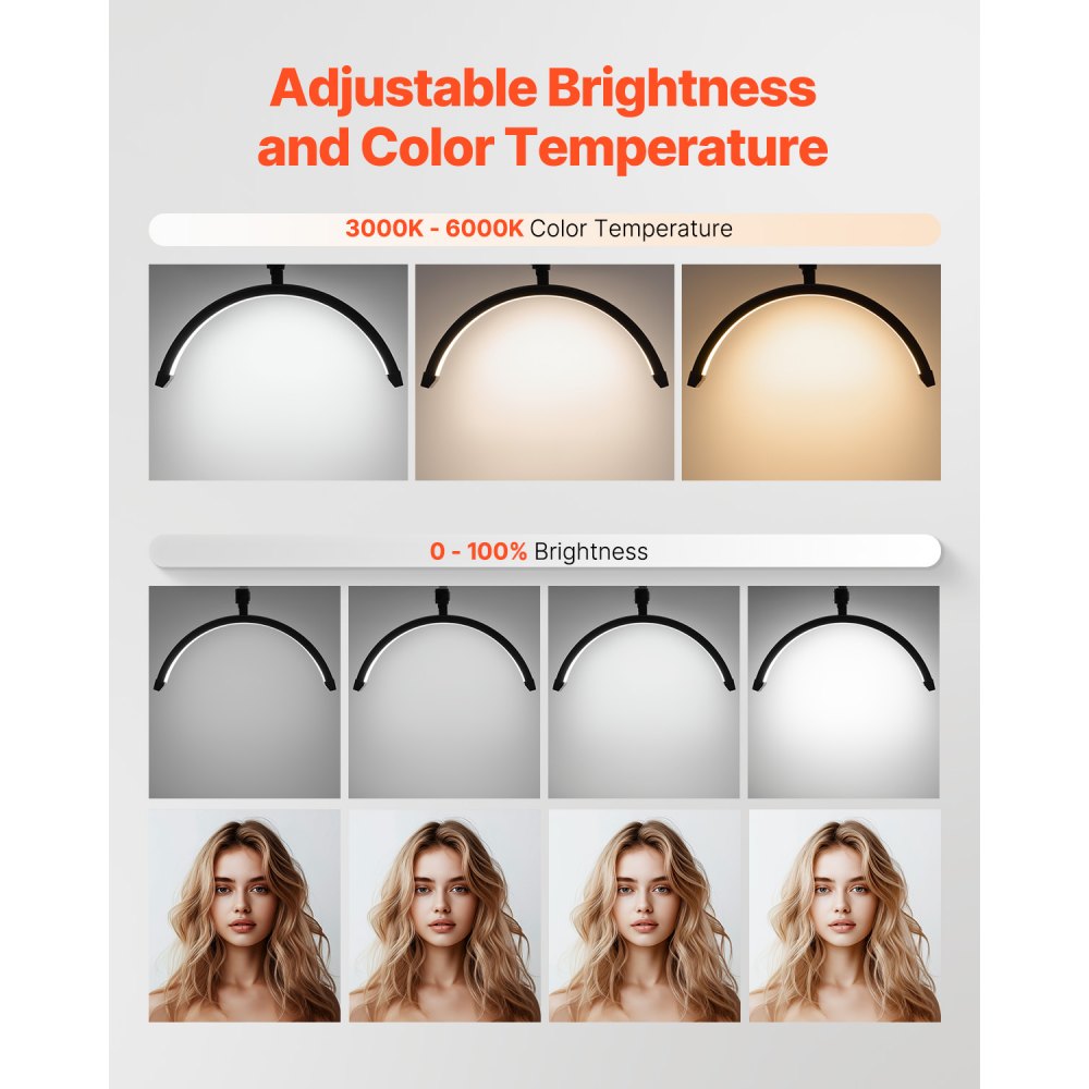 VEVOR Lampada da Tavolo per Unghie con Pinza da 20 W con Supporto per Telefonino Luminosità Temperatura del Colore Regolabile, Lampada da Tavolo a LED ad Arco per Trucco Salone Bellezza