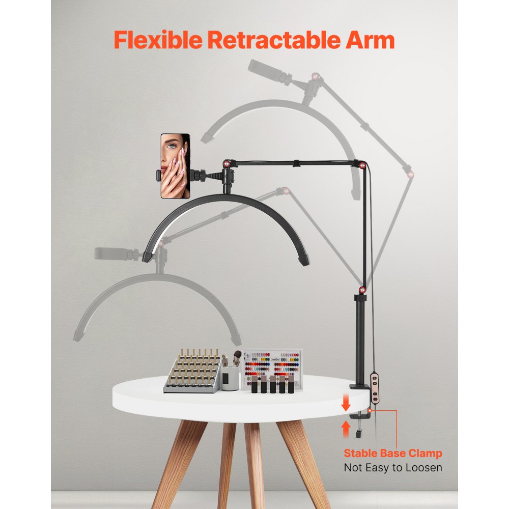 VEVOR Table Lamp for Nails with Telephone Holder (20 W 765 mm max. height) Nail Technician Lamp, Nail Table Lamp with Adjustable Brightness, Table Lamp for Nail Technicians and Eyelash Extensions