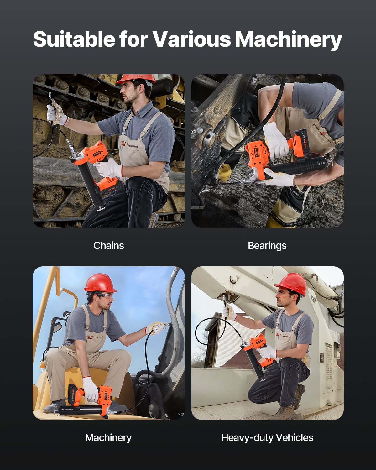 VEVOR Cordless Grease Gun, max. 55 MPa, with LED light and hose, 20V battery operated, compatible with 18V Makita batteries, for lubricating vehicles or machines (Tool only, battery not included)