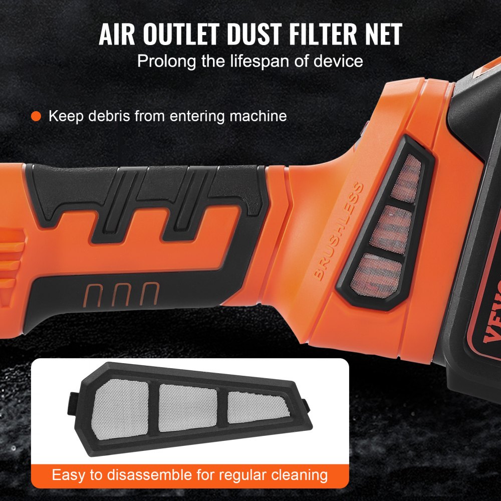 VEVOR Kit di Smerigliatrice Angolare Motore Brushless Senza Fili Velocità Max. 9000 giri/min per Uso Esterno Interno, Kit di Utensili Smerigliatrice Angolare 3 Velocità Regolabili Mola Disco Abrasivo