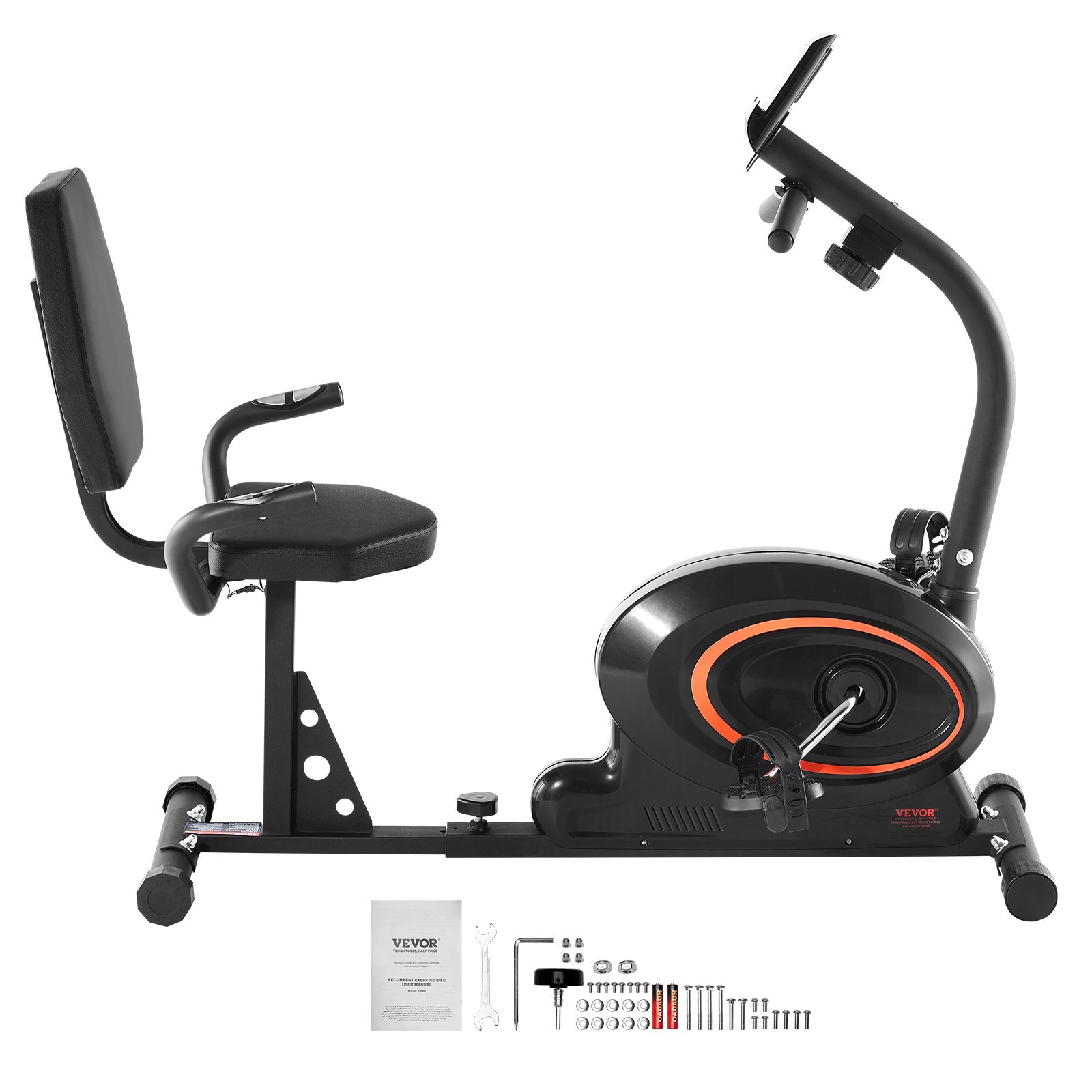 VEVOR Cyclette Reclinata, Cyclette Reclinata per Adulti, Cyclette Stazionaria con Resistenza Magnetica Regolabile per Casa, Cyclette con Comodo Cuscino del Sedile, Monitor LCD e Volano Pesante