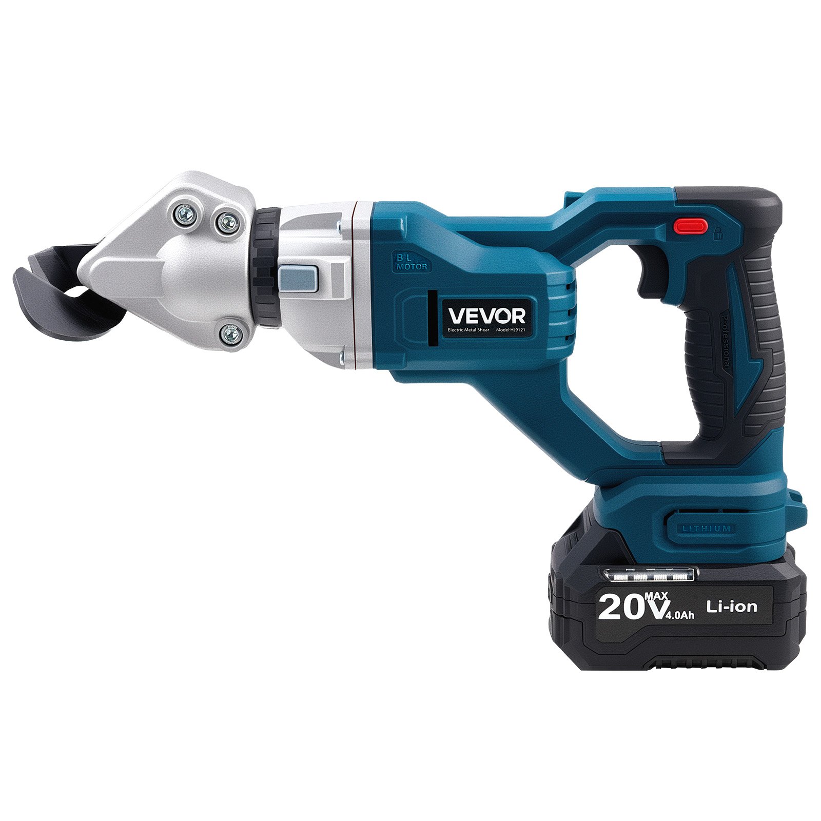 VEVOR Cesoia per Metallo, Taglierina per Lamiera Senza Fili con Testa Girevole, Doppie Lame, 220 V CA 20 V CC, Taglia Acciaio Zincato da 1,22 mm, Acciaio Inox da 1 mm, Alluminio, Plastica, 2800 SPM