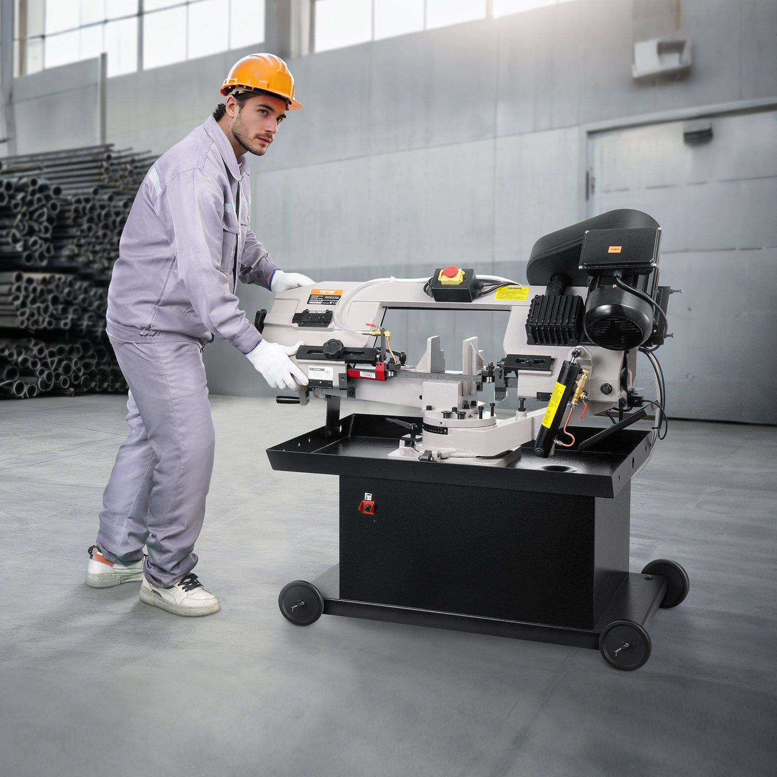 VEVOR Troncatrice a Nastro Orizzontale per Metallo 17,78 x 20,95 cm Troncatrice a Nastro per Taglio Verticale in Metallo con Motore 1,1 kW Regolazione dell'Angolo 0 a 45° per Plastica