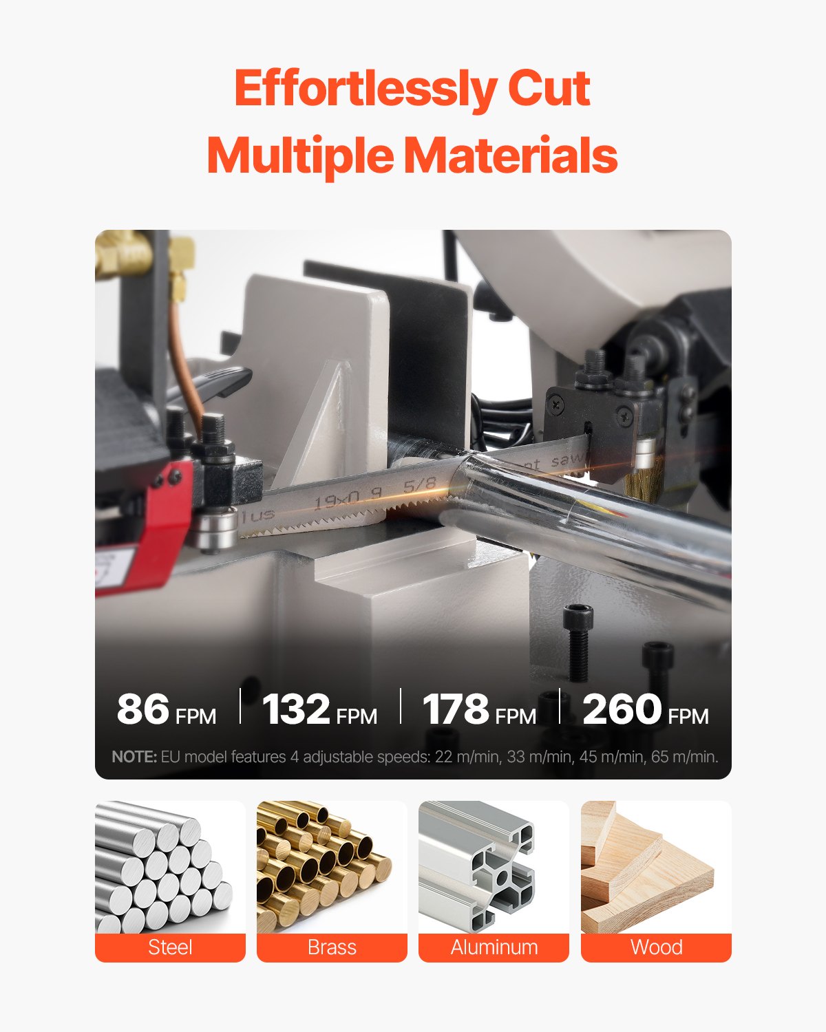 VEVOR Troncatrice a Nastro Orizzontale per Metallo 17,78 x 20,95 cm Troncatrice a Nastro per Taglio Verticale in Metallo con Motore 1,1 kW Regolazione dell'Angolo 0 a 45° per Plastica