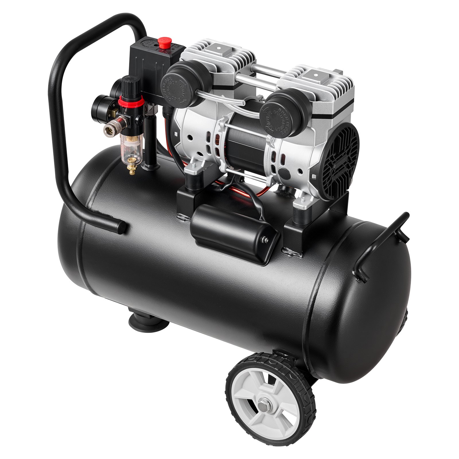 VEVOR Compressore d'Aria 24 L, 1,1 kW, Senza Olio, Portata 68 L/min, Pressione Massima 8 Bar, Compatto e Portatile su Ruote, per Officina, Gonfiaggio Pneumatici, Verniciatura e Lavorazione del Legno