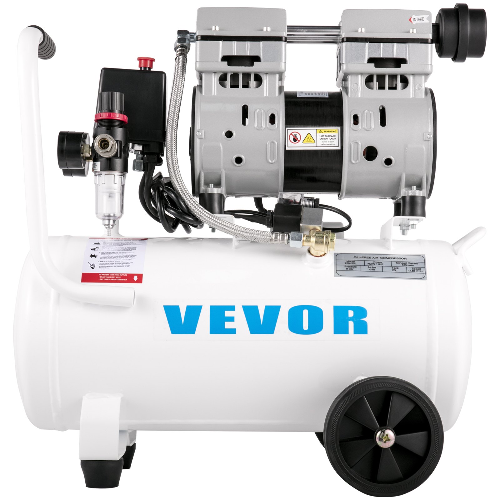 Vevor Compressore Silenzioso 750w 25l Compressore D'aria Oil-con Pistola