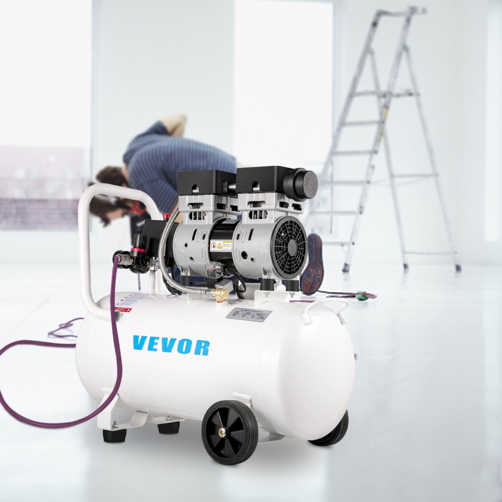 VEVOR Whisper Compressor 50 L, Quiet Oil-Free Compressor 750 W, Oil-Free Air Compressor 65 dB, Air Compressor 230 V, Silent Air Tank 170 L/min Exhaust Volume, with Built-in Exhaust Fan
