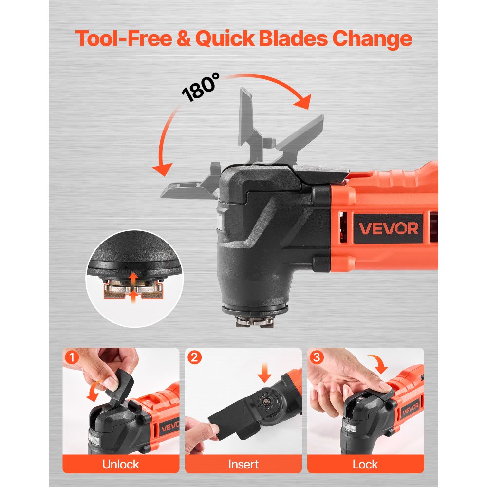 VEVOR Kit Utensile Oscillante Senza Fili, 20 V con 6 Velocità Variabili 8500 a 17000 OPM, Angolo di Oscillazione di 3,2°, Batteria e Caricabatteria da 2,0 Ah, con Luce di Lavoro a LED