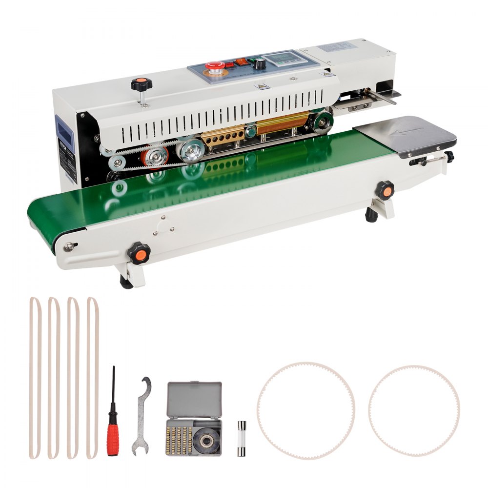 VEVOR Macchina Sigillatrice Orizzontale Nastro Continuo per Sacchetti, Larghezza Saldatura 6-12 mm Controllo Digitale Temperatura, Funzione Gonfiaggio, Sigillatrice Sacchetti di Plastica 0,02-0,8 mm
