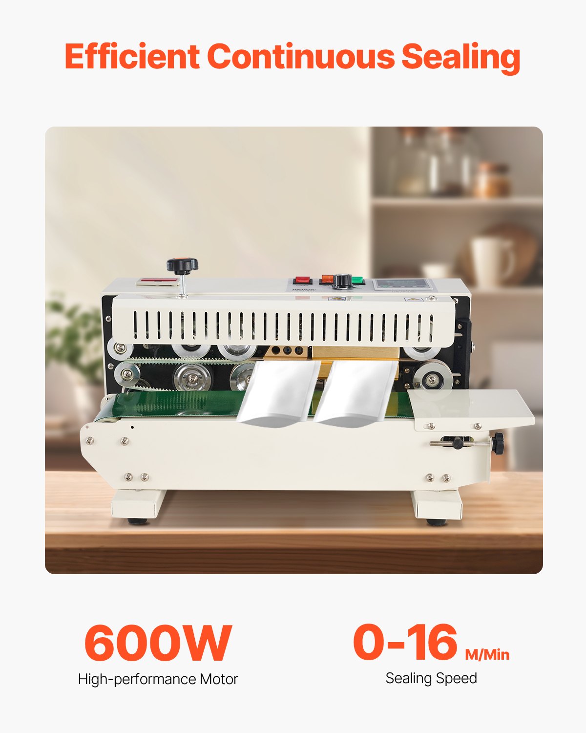 VEVOR Continuous Bag Sealing Machine, 0.24-0.47 inch/6-12 mm Sealing Width, Horizontal Band Sealing Machine with Digital Temperature Control, Bag Sealer for 0.02-0.8 mm Plastic Bags with Counting Function