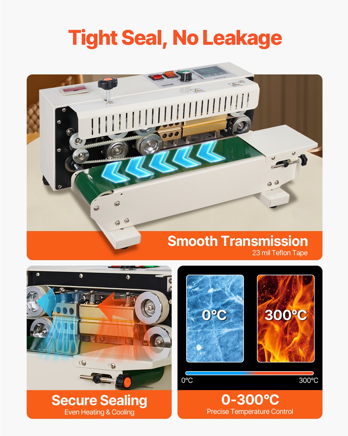 VEVOR Continuous Bag Sealing Machine, 0.24-0.47 inch/6-12 mm Sealing Width, Horizontal Band Sealing Machine with Digital Temperature Control, Bag Sealer for 0.02-0.8 mm Plastic Bags with Counting Function