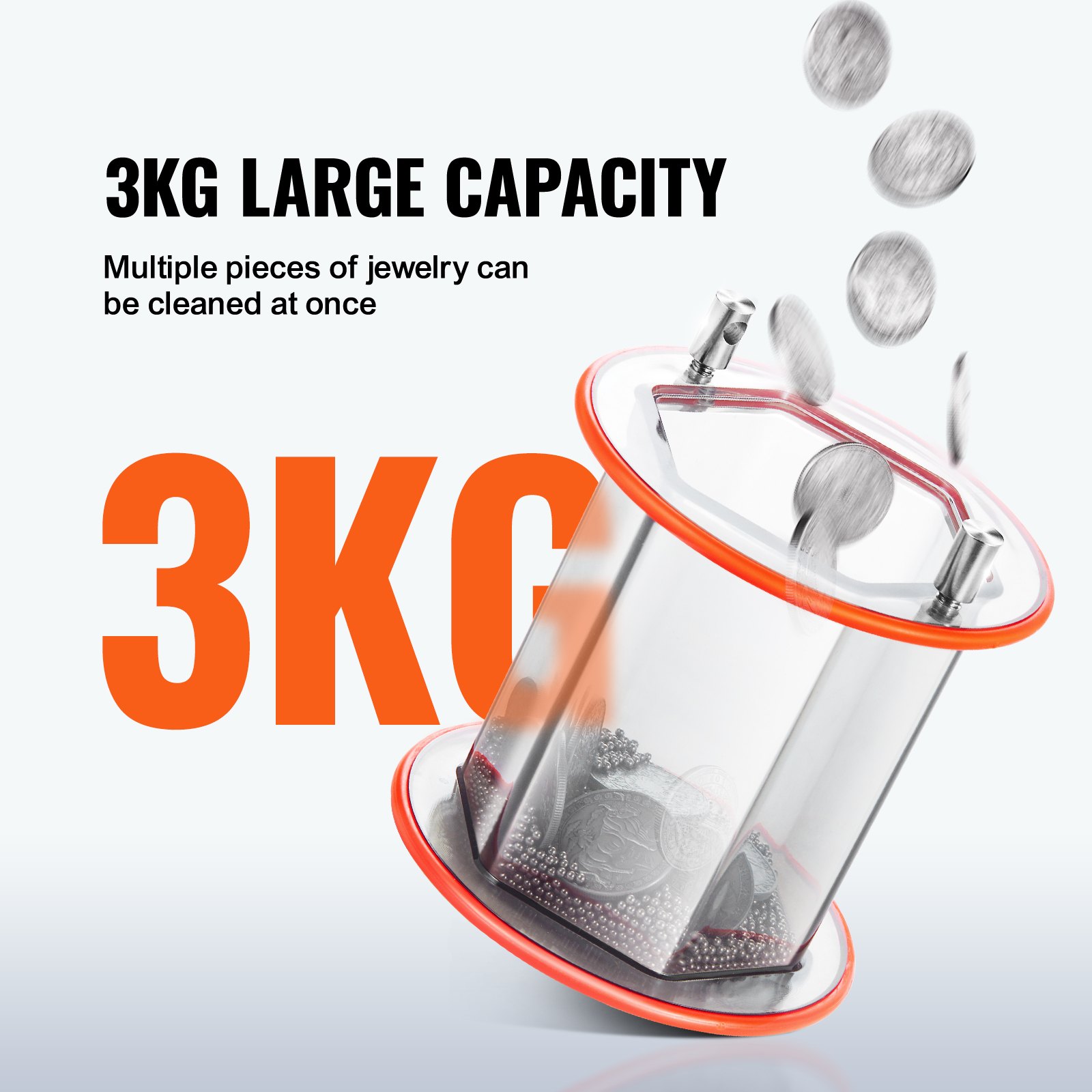 VEVOR Lucidatrice per Gioielli Metalli Buratto Rotativo Capienza Max. da 3kg per Uso Domestico Fai-da-te, Lucidatrice 230V CA / 50 Hz Potenza da 45W 5 Velocità Regolabile Buratto Trasparente da Banco