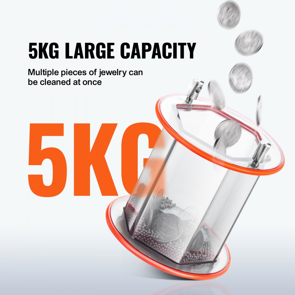 VEVOR Lucidatrice per Gioielli Metalli Buratto Rotativo Capienza Max. da 5kg per Uso Domestico Fai-da-te, Lucidatrice 230V CA / 60 Hz Potenza da 60W 5 Velocità Regolabile Buratto Trasparente da Banco