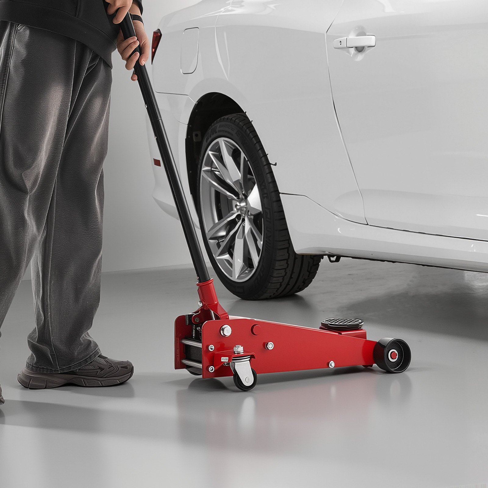 VEVOR Cric Idraulico a Carrello 3 Tonnellate a Basso Profilo, Cric Idraulico da Pavimento in Acciaio, a Pistone Singolo, Altezza di Sollevamento 130-500 mm, per Auto Sportivo, Berline, SUV e Pick-up