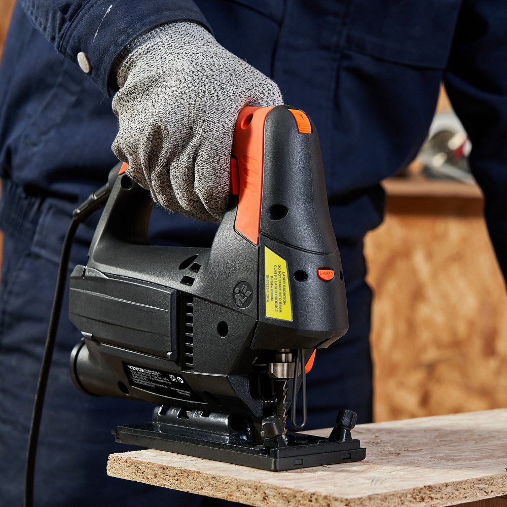 VEVOR Seghetto Alternativo a Filo 800W con Posizionamento Laser per Taglio Curvo per Legno Metallo, Seghetto Alternativo Corrente a Vuoto 2,5 A-3,5 A, Kit di Seghetto Alternativo 6 Velocità Regolabili