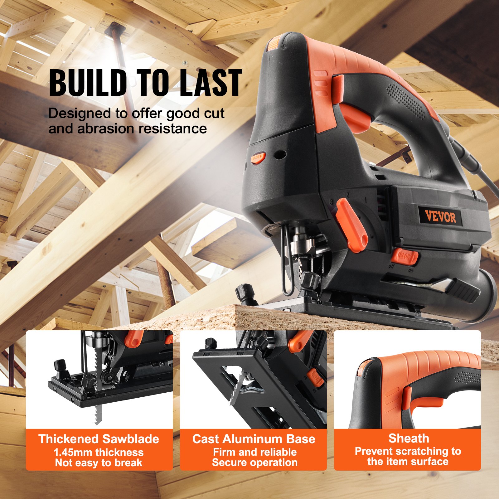 VEVOR Seghetto Alternativo a Filo 800W con Posizionamento Laser per Taglio Curvo per Legno Metallo, Seghetto Alternativo Corrente a Vuoto 2,5 A-3,5 A, Kit di Seghetto Alternativo 6 Velocità Regolabili