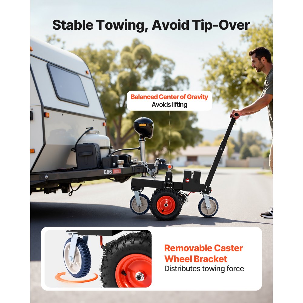 VEVOR Carrello Elettrico per Rimorchio 24 V 200 W, Carico Sfera Max. 272 kg, Carrello Spostamento Rimorchio Fino a 1633 kg, Adattatori per Sfera da 47,6 e 50,8 mm Regolabile per Camper Barche Canoe
